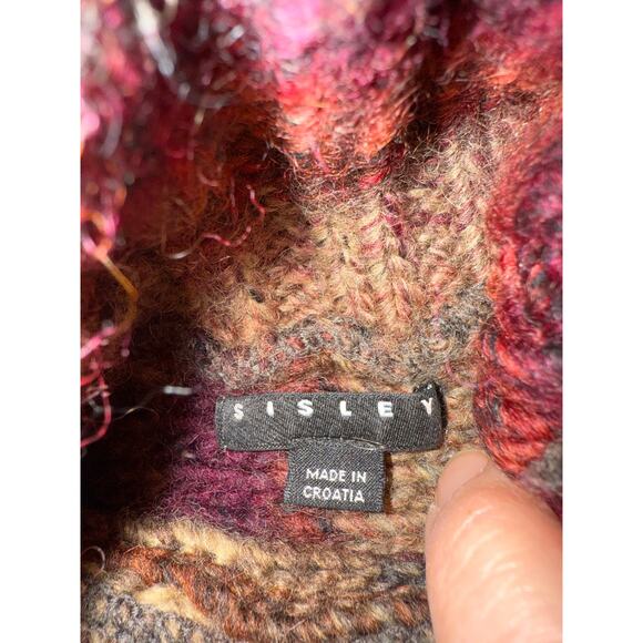 striped chunky turtleneck sweater short sleeve brown and burgundy - Picture 3 of 7